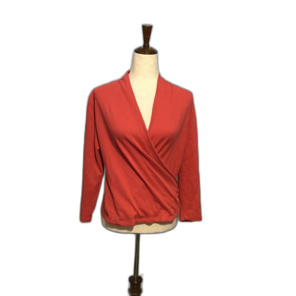 Maeve Pink Crossover V-Neck Long Sleeve Top Cotton Blend - Picture 1 of 6